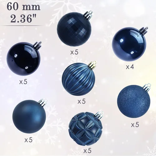 Miniatura 20 de AMS Esferas de Navidad de 2.36 pulgadas/60mm, 34 unidades, adornos grandes, decoraciones para fiestas, inastillables, colgantes festivos para Negro