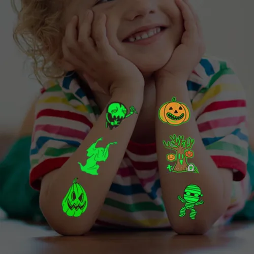 Miniatura 4 de CHARLENT Tatuajes temporales luminosos de Halloween para suministros de fiesta de niños, 120 estilos que brillan en la oscuridad de Halloween