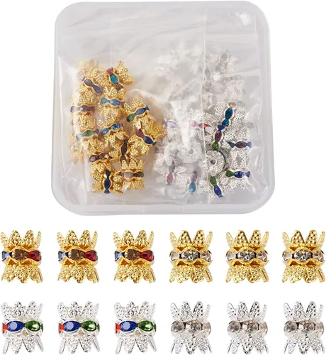Miniatura 14 de Pandahall - 10 tapas de cuentas de aleación esmaltadas de 4 pétalos, 0.709 x 0.472 in, espaciadores florales dorados, cuentas de cono sueltas