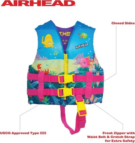 Miniatura 2 de Airhead Treasure Life Jacket for Kids - USCG Approved Infant & Child Boating Safety PFD for Swimming, Water Play & Family Recreation, Closed-Side