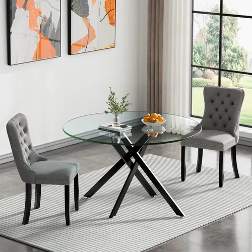 Miniatura 80 de HomVent Juego de mesa de comedor redonda de vidrio de 3 piezas, juego de mesa de comedor de vidrio templado para 2 mesas de cocina con 2 sillas