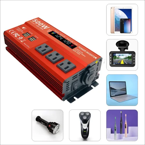 Miniatura 4 de Inversor de Potencia de 500W Pico 1000W para Vehículos, DC 12V a 110V AC, 4 x 2.4A Puertos USB Adaptador de Enchufe para Carro con Toma con 1 Puerto