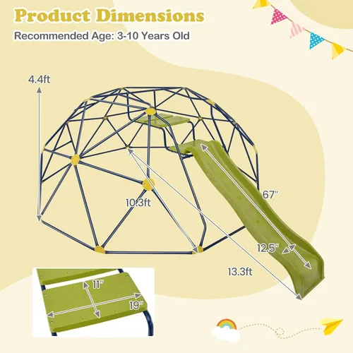 Miniatura 8 de HONEY JOY Cúpula de escalada con tobogán ondulado, barra de mono de gimnasio de la selva de 13.3 pies para patio trasero, juguetes de escalada al