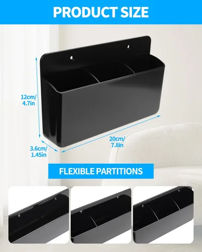 Miniatura 2 de Soporte de Control Remoto Ajustable de 3 Ranuras con Montaje en Pared, Organizador Adhesivo para Control de TV con Fondo Hueco para Carga, Soporte