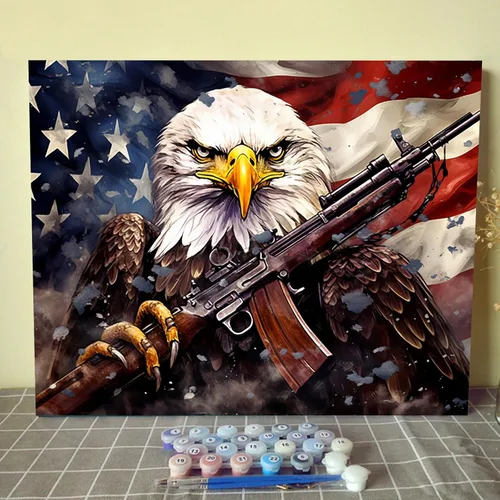 Miniatura 11 de Tucocoo Pintura patriótica por números del 4 de julio para adultos, niños, soldados, tanques, kits de pintura digital para regalo, Día de la Águila