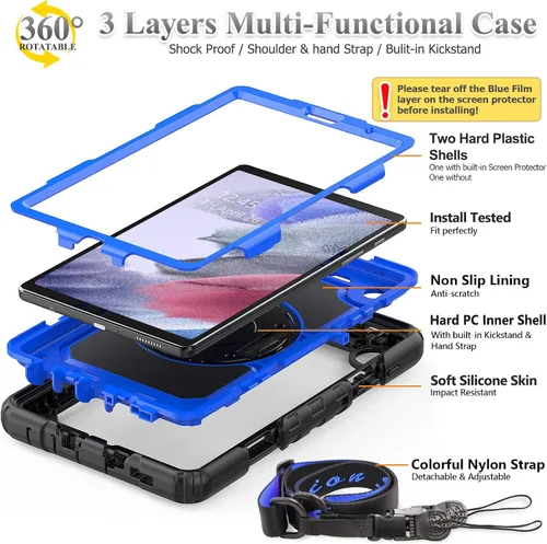 Miniatura 6 de SEYMAC stock Funda para Samsung Galaxy Tab A7 Lite de 8.7 pulgadas con protector de pantalla y soporte para lápiz [correa de mano giratoria 360]