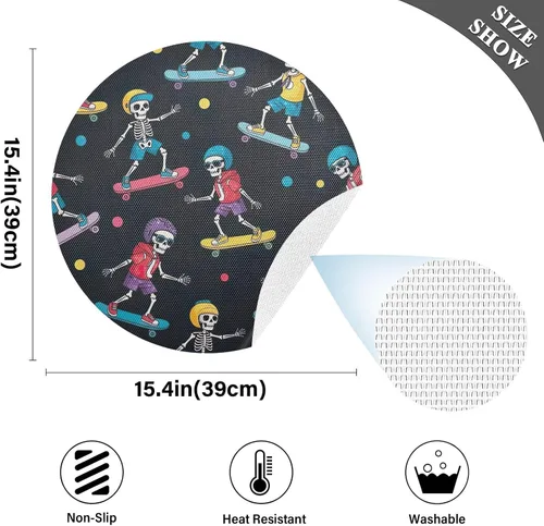 Miniatura 4 de Playful Skeletons Black PVC Placemat, Non Slip Heat Resistant Placemats for Kitchen one sizex6