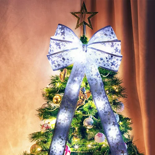 Miniatura 7 de Cinta plateada para árbol de Navidad, cinta de Navidad con cable, decoración de 32 pies (2 x 16 pies), cinta de Navidad transparente con alambre