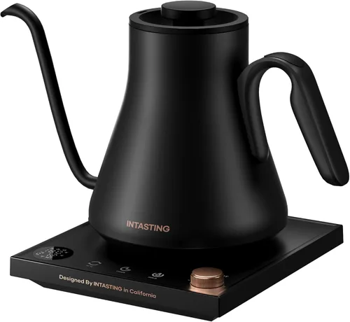 INTASTING Hervidor Eléctrico de Cuello de Cisne, Control de Temperatura Preciso ±1℉, Interior de Acero Inoxidable, Calentamiento Rápido para Café de