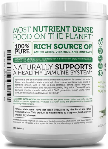 Miniatura 8 de Zazzee USDA - Polvo de espirulina orgánica de 2.2 libras (2.2 lbs), 303 porciones, 100% puro y no irradiado, vegano, totalmente natural y sin OMG
