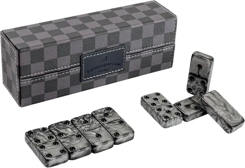 Juego de dominó para adultos - Juego de dominó jumbo doble 6 - 28 fichas gruesas de mármol negro y gris - Juego de dominó para adultos y niños,