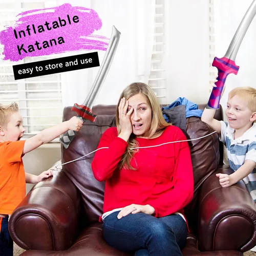 Miniatura 3 de Paquete de 24 espadas inflables ninja inflables, espadas Samurái, Katana inflable, para niñas y niños, temática de cumpleaños, recuerdos de fiesta