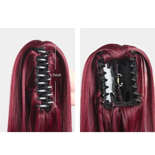 Miniatura 6 de Pinza de extensiones de cola de caballo de cabello rojo para mujer, postizo de cabello rizado de 16 pulgadas, extensiones de cabello sintético