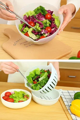 Miniatura 6 de Cortador de ensalada y picador en una picadora de frutas y verduras, corta verduras frescas y frutas en cuestión de segundos, sin BPA, para hacer
