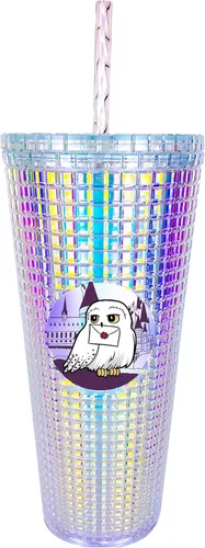 Miniatura 5 de Spoontiques Harry Potter Vaso de diamantes, 20 oz - Vaso texturizado con pajita, aislamiento de doble pared, sin BPA - Gryffindor