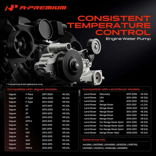 Miniatura 2 de A-Premium Agua del motor con polea [DOHC, 6,8Cyl 3.0L 5.0L] Compatible con Jaguar F-Type, F-Pace, XF, XFR, XJ, XJR, XKR, XKR-S y Land Rover