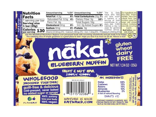 Miniatura 2 de Nakd Bar, Blueberry Muffin de frutas crudas y frutos secos, sin gluten, vegano, 18 unidades18