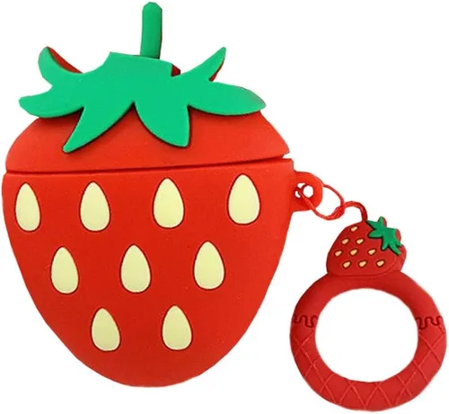 Miniatura 10 de Linda funda para Airpods, divertida y creativa 3D con forma de frutas y verduras con soporte de hebilla de anillo, funda de silicona suave a prueba