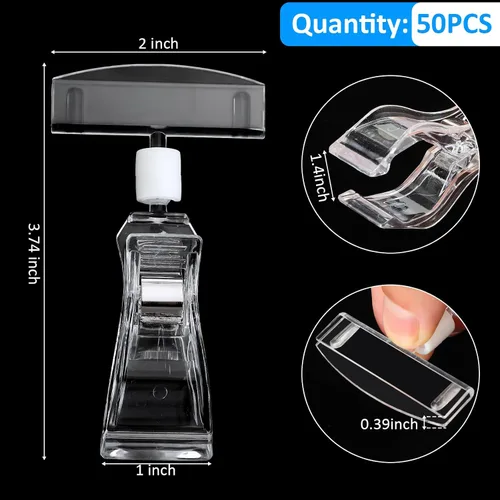 Miniatura 2 de Honeydak 50 clips de plástico giratorios para letreros con diseño de rótula de doble clip, para estantes minoristas, tiendas, supermercados