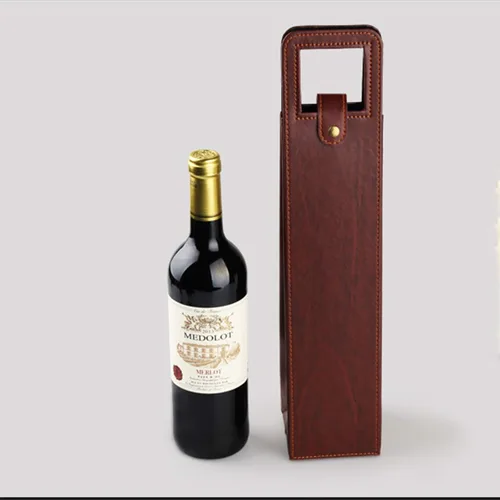 Bolsa de transporte para vino, bolsa de cuero para botella individual con asas, reutilizable, marrón
