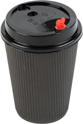 Miniatura 2 de Restaurantware Solo tapas: 50 tapas desechables negras de taza de café sin BPA con tapones de tapón de corazón rojo. Se adapta a tazas de 8 onzas