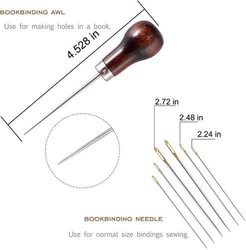 Miniatura 5 de VENCINK Kits de encuadernación, suministros de encuadernación de libros de mano, juego de herramientas de inicio con carpetas de hueso genuino