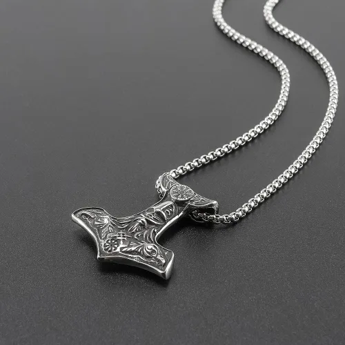 Miniatura 4 de Collar de martillo vikingo colgante nórdico de Mjolnir con cuervo amuleto pagano celta