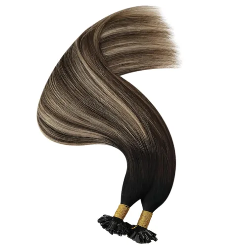 Miniatura 7 de Ugeat - Extensiones de cabello humano con punta en U de 22 pulgadas, estilo balayage, de color marrón natural con mezcla de negro a marrón oscuro