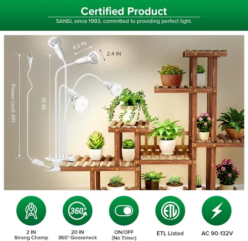 Miniatura 4 de Luces de cultivo LED SANSI para plantas de interior, luz de cultivo de 600W de espectro completo con tecnología de cuello de ganso en clip