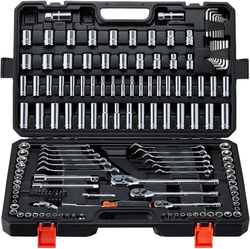 Miniatura 18 de VEVOR - Juego de herramientas para mecánicos y juego de vasos estándar y profundos, 450 piezas en unidades SAE y métricas con puntas, llave