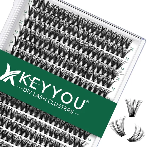 Miniatura 37 de Kit de extensión de pestañas DIY KEYYOU 300 piezas, kit de racimos de pestañas con removedor de pegamento y aplicador, fácil de usar
