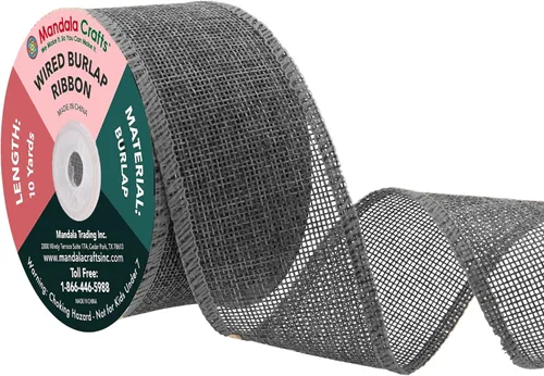 Miniatura 106 de Mandala Crafts Cinta de arpillera verde con alambre para corona, cinta de arpillera con alambre verde rústico de yute natural, 1 pulgada de ancho