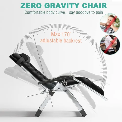 Miniatura 5 de MOPHOTO Cómoda silla plegable para sala de estar, silla reclinable plegable con colchón para interiores y exteriores, silla de ocio, sillas negro