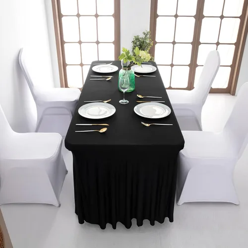 Miniatura 4 de Falda de mesa de poliéster ajustable de una pieza de elastano, mantel rectangular resistente a las arrugas para eventos de bodas, fiestas