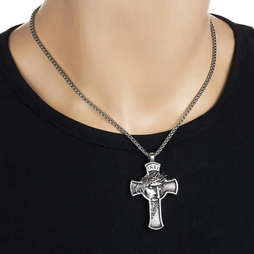Miniatura 6 de NIGHTCRUZ INRI Collar de Jesucristo collar con colgante de cruz con corona de espinas Jesús