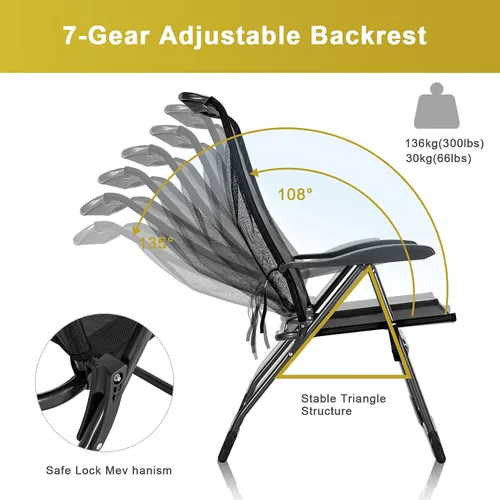 Miniatura 4 de Giantex 4 sillas plegables de patio con reposapiés, respaldo ajustable, paquete de 2 sillas de comedor portátiles para exteriores, para camping