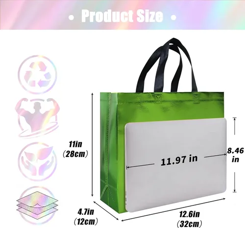 Miniatura 3 de cabzymx Bolsas de regalo reutilizables de color verde claro, 15 unidades, 12.6 x 4.7 x 11 pulgadas, bolsas de regalo de fiesta no tejidas a granel