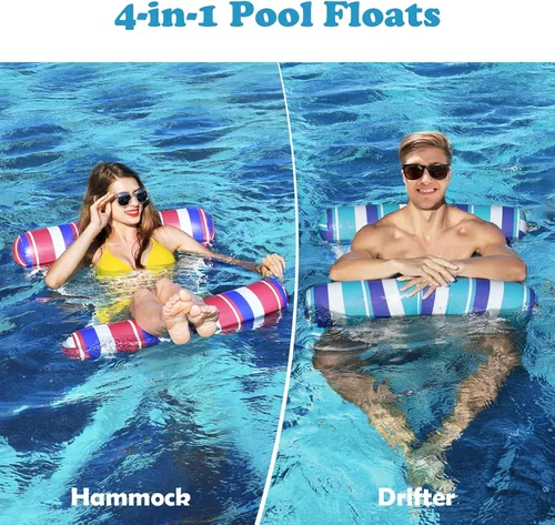 Miniatura 6 de Flotadores de piscina para adultos, paquete de 2 flotadores inflables para piscina, 4 en 1, balsas multiusos tumbona hamaca de agua para piscina