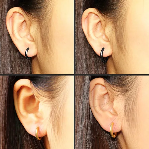 Miniatura 7 de Juego de aretes Huggie de 0.236 in, 0.315 in, 0.394 in y 0.472 in, hipoalergénicos, pequeños aretes de aro con circonita cúbica para mujeres