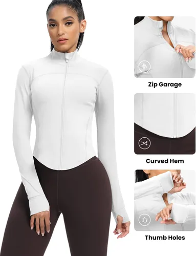 Miniatura 4 de AVGO Chaquetas de entrenamiento recortadas para mujer, con cremallera, ajustadas, atléticas, con agujeros para el pulgar