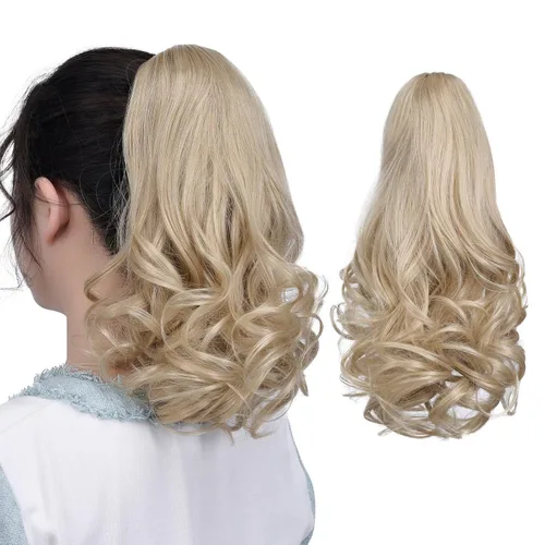 Miniatura 44 de Extensiones de cola de caballo de cabello rubio, extensiones de cola de caballo para mujer, pinza de extensiones de cabello rizado de 12 pulgadas