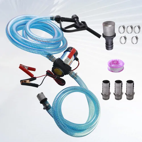 Bomba de transferencia de combustible diésel de 175 W, flujo alto de 45 l/min con boquilla manual, kit de manguera transparente de 1 pulgada para
