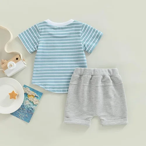 Miniatura 14 de Conjunto de ropa de verano para niños pequeños, 2 piezas, camiseta de manga corta con cintura elástica