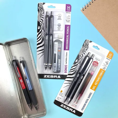 Miniatura 7 de Zebra Pen Paquete de 2 bolígrafos de gel G-350, tinta negra, punta media de 0.028 in, barril de metal negro espacial premium, tinta de secado
