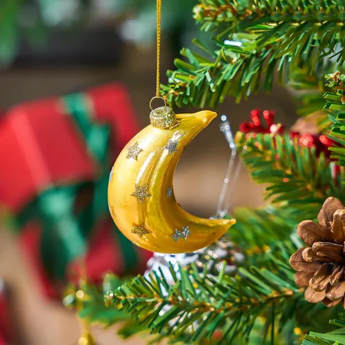 Miniatura 4 de Joiedomi Adornos de luna de Navidad, decoración de luna de vidrio soplado con purpurina para colgar en el árbol, decoración de Navidad al aire
