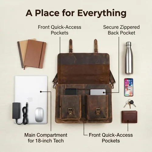 Miniatura 5 de cuero Bolso de mensajero retro marrón para computadora portátil, maletín de oficina, bolsa de viaje cruzada para hombres y mujeres, bolsa de oficina