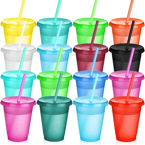Miniatura 11 de Sieral Paquete de 60 vasos con tapas y pajillas, vasos para niños con pajilla, botella de agua reutilizable, taza de viaje para café helado, vasos