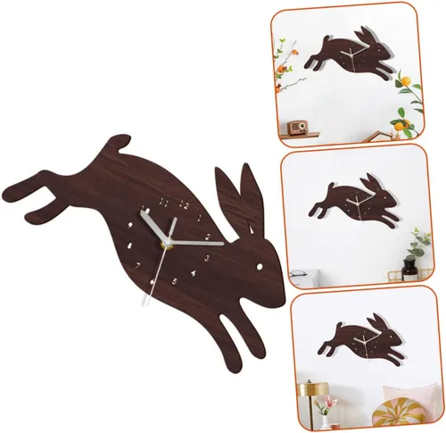 Miniatura 3 de BESPORTBLE Reloj de pared en forma de conejo Reloj de pared de madera para el hogar del niño