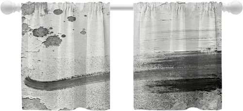 Miniatura 70 de Shrahala Beige and Orange Abstract Art Brushstrokes Blackout Curtain Tiers, Abstract Oil Paint Kitchen Valance Light Blocking Tier Drapes with Rod