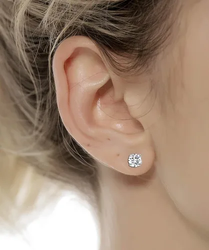Miniatura 5 de Tornito Juego de 7 pares de aretes de acero inoxidable de 0.71oz, redondos, circonita cúbica, para hombres y mujeres, 0.079in, tono oro rosa